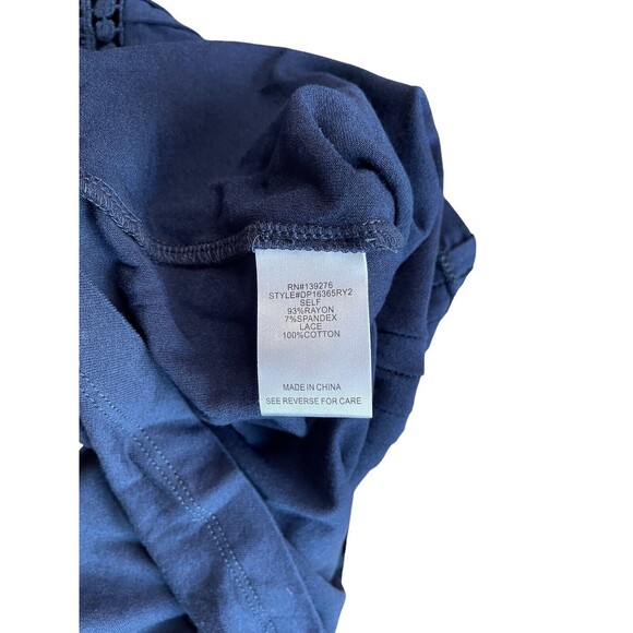 Daniel Rainn Navy Lace Yolk Pleat Front 3/4 Sleeve Jersey Top Size PSmall NWT - Picture 6 of 10